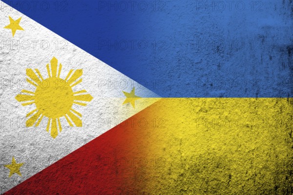 The Republic of the Philippines National flag with National flag of Ukraine. Grunge background