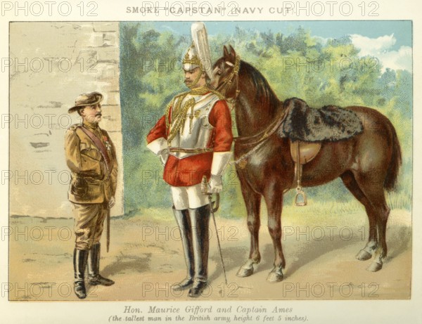 Europa, Großbritannien, London, Thronjubiläum Königin Victoria, Originaltext : Hon. Maurice Gifford and Captain Ames, the tallest man in the British army, height 6 feet 5 inches, Motiv aus : Souvenir of Her Majesty´s Diamond Jubilee Procession, June 22 nd. 1897, With the Compliments of W.D. & H. O. Wills Ltd ., britischer Tabak-Importeur und Zigarettenhersteller, keine weiteren Informationen über das Motiv und den Künstler vorhanden . / Europe, Great Britain, London, Diamond Jubilee Queen Victoria, original text : Hon. Maurice Gifford and Captain Ames, the tallest man in the British army, image from : Souvenir of Her Majesty´s Diamond Jubilee Procession, June 22 nd 1897, With the Compliments of W. D. and H. Wills Ltd., British Tabacco importer and manufacturer, no more informations about image and artist