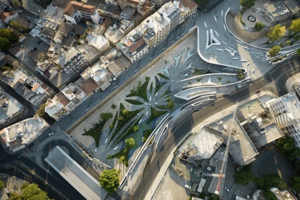 Aerial view of Nicosia cityscape the capital city of Cyprus and Eleftheria square with modern futuristic architecture