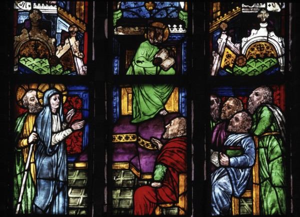 Stained glass window, detail, St, Saint, Saint