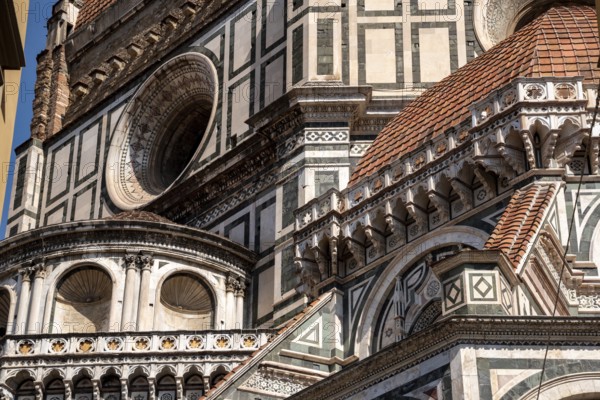 FLORENCE, ITALY, SEPTEMBER 21, 2023, Neo-gothic facade of the renaissance cathedral Santa Maria del Fiore in Florence, Italy
