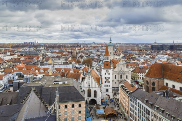 Aerial view of Munich with Old Town Hall, Germany