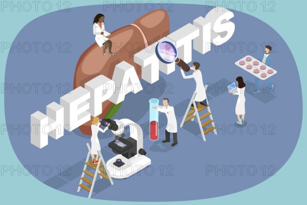 3D Isometric Flat Illustration of Hepatitis, Liver Disease, Healthcare and Treatment