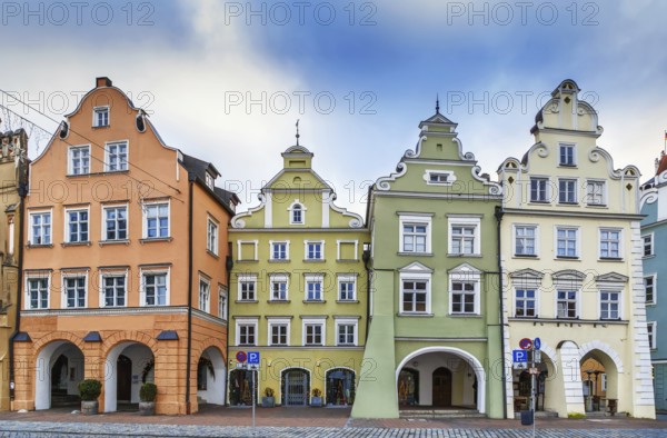 Historical houses on Altstadt street in Landshut, Germany
