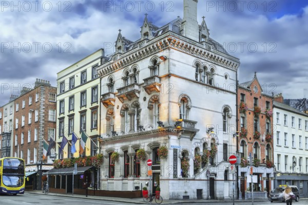 Street with historical houses in Dublin city center, Ireland