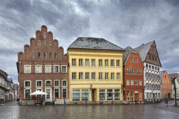 Market square with historical houses in Warendorf, Germany