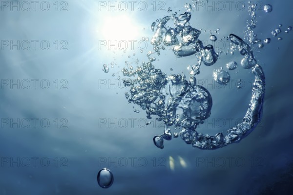 Underwater Air Bubbles with Sunlight. Underwater Background Air Bubbles