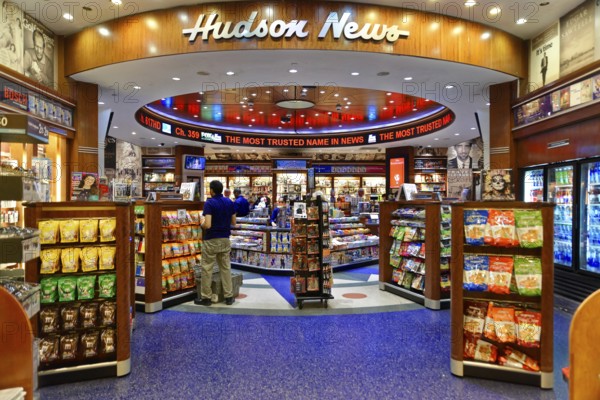 A well-lit shop with a wide range of magazines and snacks, Manhattan, Brooklyn, New York City, New York, USA, North America
