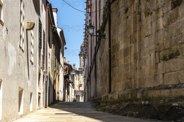 Old street with no people in medieval town of Santiago de Compostela