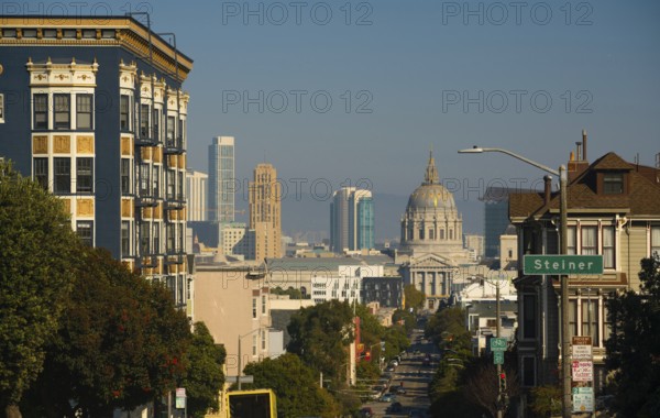 Fulton Street leads travelers straight down the hill into the City Hall building in downtown San Francisco