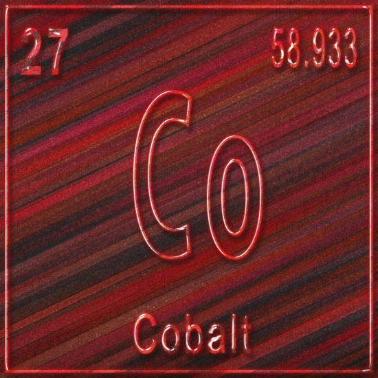 Cobalt chemical element, Sign with atomic number and atomic weight, Periodic Table Element