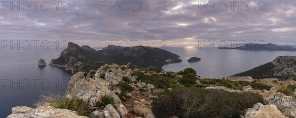 A panorama view of Cap de Formentor in northwestern Majorca at sunrise