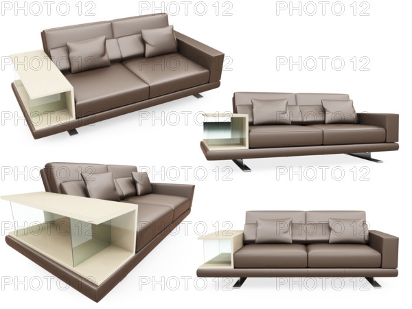 Isolated collage of sofa over white background