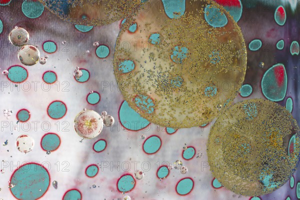Air and oil bubbles inside water base form patterns