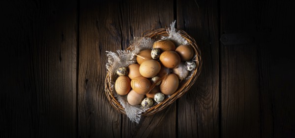 Fresh eggs straight from the farm in a basket