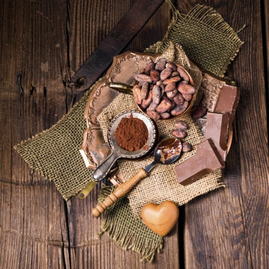Chocolate cocoa and cocoa beans