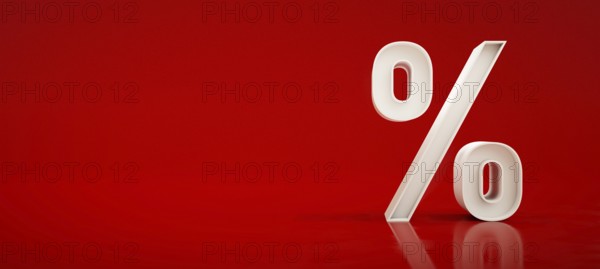 White percentage sign on red background. 3D illustration