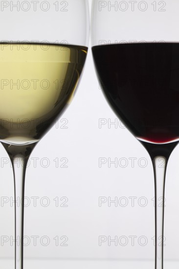 Wineglass with red and white wine on a white background