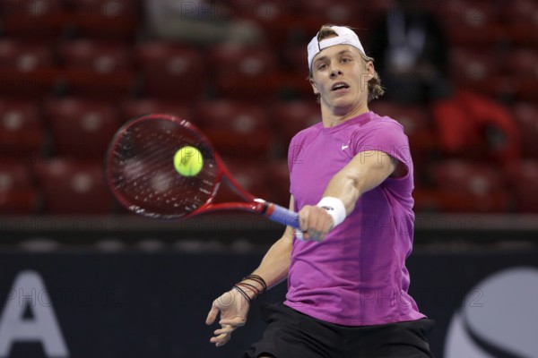 Sofia, Bulgaria - 10 November, 2020: Canada's Denis Shapovalov in action against Moldova's Radu Albot during the ATP 250 Sofia Open, Sofia, Bulgaria