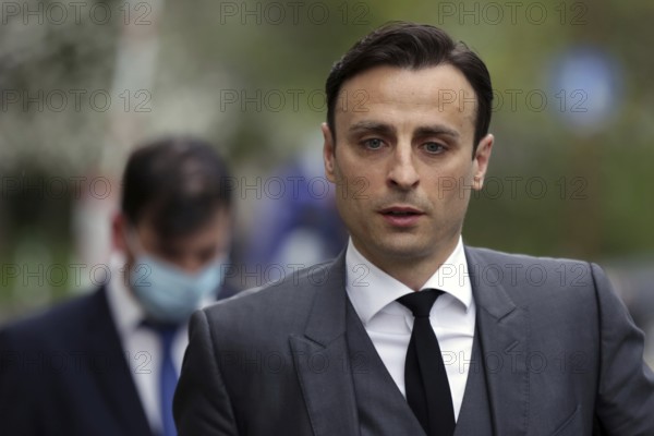 Sofia, Bulgaria: 27 April, 2021: Bulgarian former professional footballer Dimitar Berbatov leaves a press conference at which he announced that he would run for president of the Bulgarian Football Union, Sofia, Bulgaria