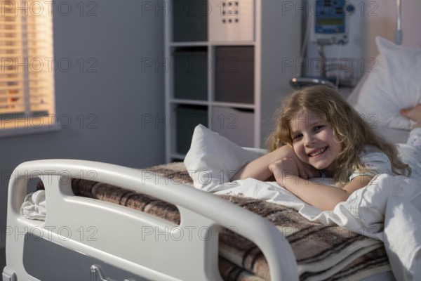 Ein lächelndes Kind in einem Krankenhausbett Ein herzerwärmender und positiver Moment der Genesung und Heilung