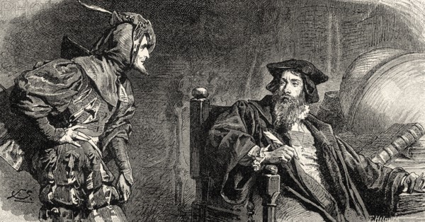 Study, Faust and Mephistopheles, first part of the tragic play Faust by Johann Wolfgang von Goethe