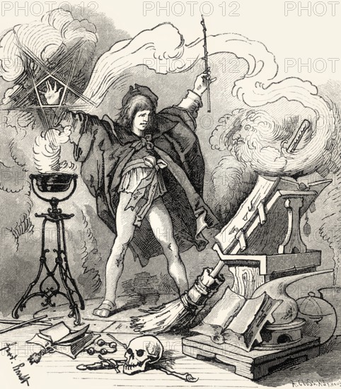 Scene from THE PUPIL IN MAGIC, der Zauberlehrling, a ballad by Johann Wolfgang von Goethe