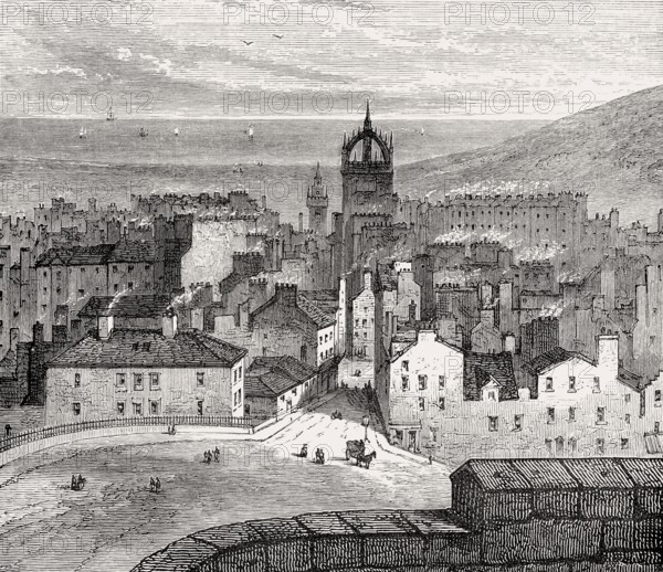 View of Edinburgh from the King's Bastion in 1825, Scotland, United Kingdom