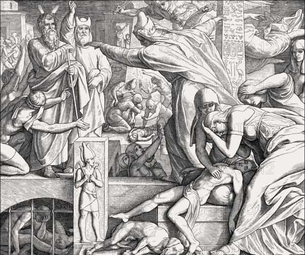 The tenth Plague: Death of Egyptians' firstborn children, Old Testament, by Julius Schnorr von Carolsfeld, 1860