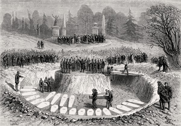 Burial of the unidentified victims after the Brooklyn Theatre fire in 1876, common grave at Green-Wood Cemetery, New York City