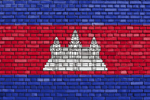 Flag of Cambodia painted on brick wall