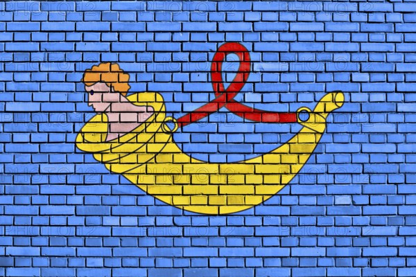 Flag of Uithoorn painted on brick wall