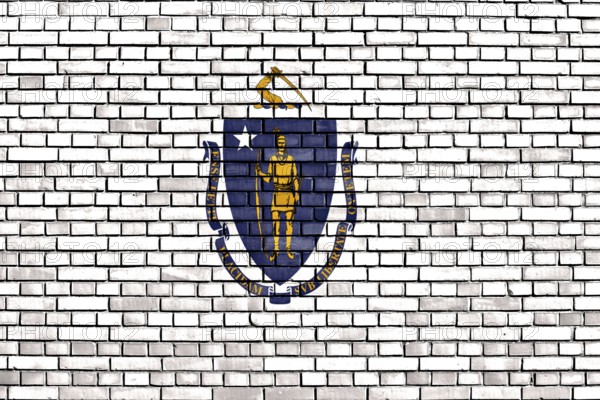 Flag of Massachusetts painted on brick wall