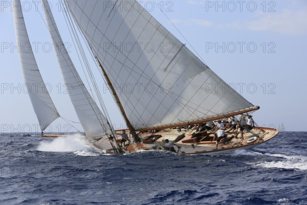 Race Regatta of the last four surviving historic sailing yachts of the 15 metre class during the Monaco Classic Week 2017, Race of the Classic Sailing Yachts, the last four surviving boats of the 15 metre Class 15s during the Monaco Classic Week 2017, La Belle Classe, organised by the Yacht Club Monaco YCM, hier / here: Sailing Yacht / Sailing Yacht The Lady Anne D10