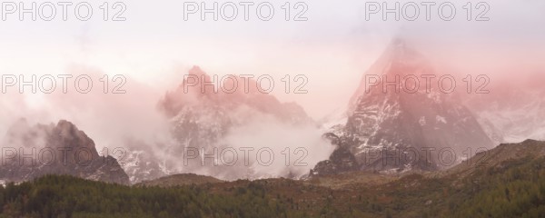 Fantastic evening snow mountains landscape background, French Alps, Chamonix Mont-Blanc, France