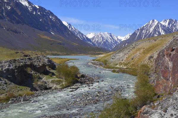 Mountain landscape with river in Altay, Russia