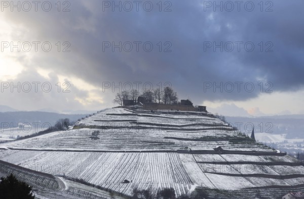 The Castle Weibertreu in Weinsberg in Winter. View from the Wartberg Heilbronn, Baden-Württemberg, Germany
