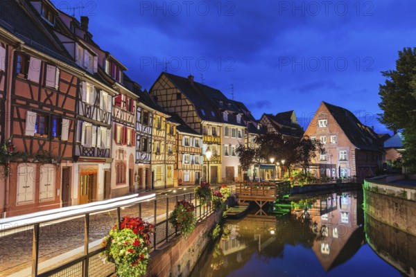 Colmar France, Colorful Half Timber House night city skyline