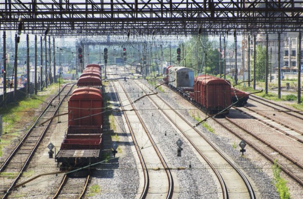 Railway station view with wagons