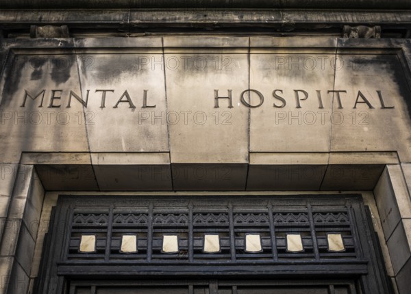 Entrance And Sign For A Scary Victorian Era 'Mental Hospital' (Psychiatric Hospital)