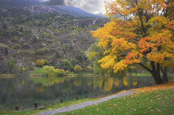 Small lake in city park of the French small town