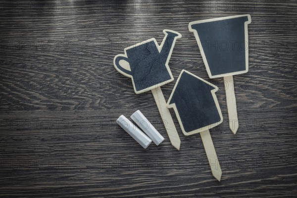 Gardening chalkboard sign tags on wood board