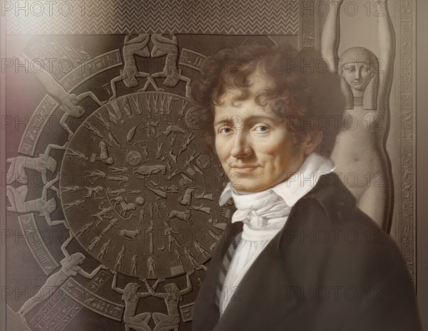 Dominique Vivant, Baron Denon, 1747 – 1825, French artist, writer, diplomat, author, and archaeologist, Dendera zodiac, Ancient Dendera Temple complex, Dendera, Egypt, digitally edited