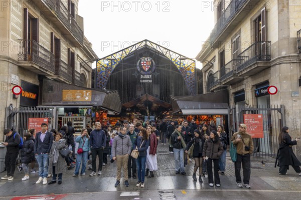 Entrance to the famous public market hall Mercat de la Boqueria on Rambla Street, Barcelona, Catalonia, Spain