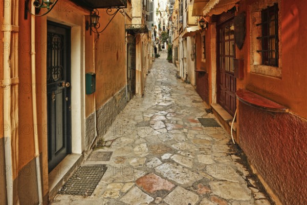 The famous alleyways (kantounia) in the old town of Corfu, Greece