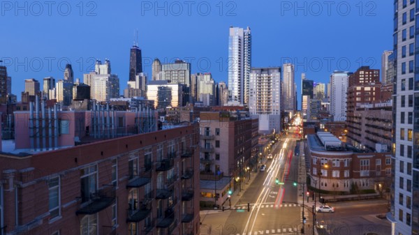 Aerial view of a cross section of the urban metropolis that is Chicago Illinois