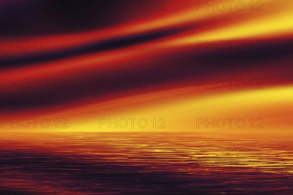 2d illustration of a red sunset over the sea