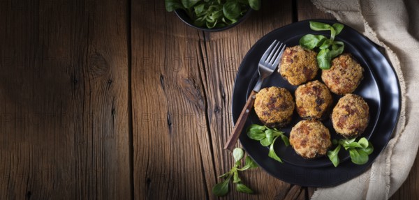 Filled with minced meat and baked mushrooms