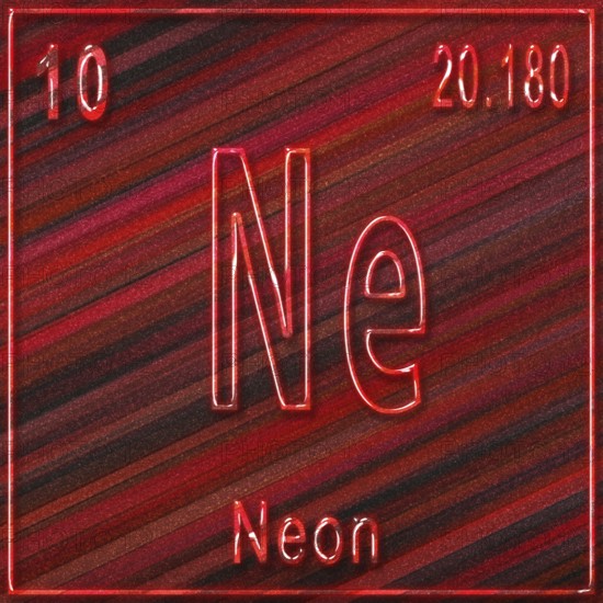 Neon chemical element, Sign with atomic number and atomic weight, Periodic Table Element