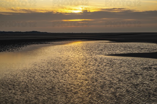 Sunset over the North beach of Borkum with beautiful light